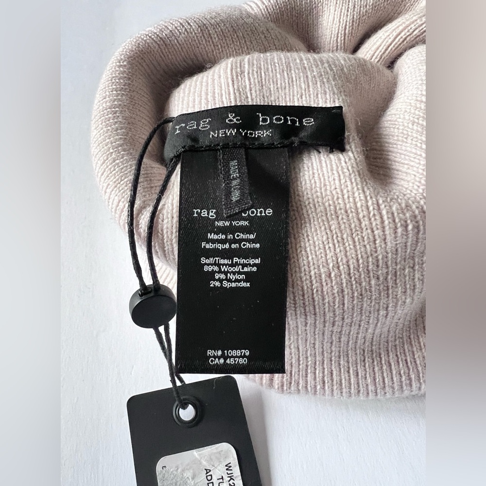 RAG AND BONE MERINO WOOL ADDISON RIB KNIT BEANIE IN TURTLEDOVE OS UNISEX NWT - Picture 12 of 15